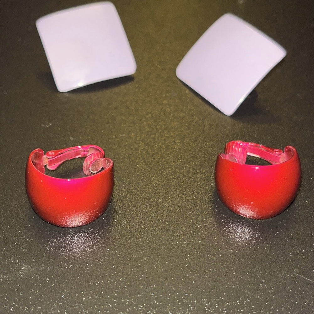 Dark pink and light purple clip on earrings